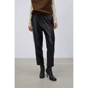 Zara Faux Leather Pants Black S The Weekend Ankle Elastic Waist Pleats